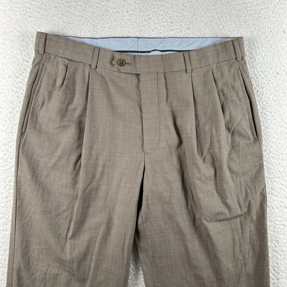 Brooks Brothers Pants Mens 35x29 Brown Madison Wool Pleated Cuffed Dress Slacks